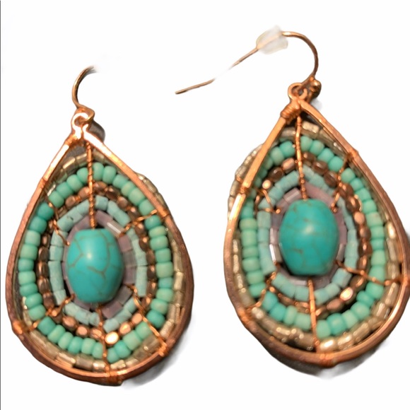 Beautiful Handcrafted Bronze & Turquoise Earrings - Picture 2 of 2